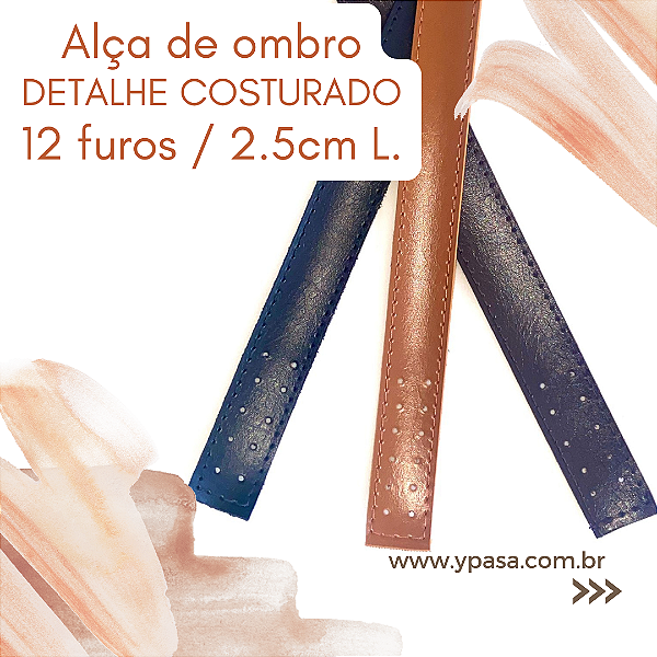 Alça de couro ombro // DETALHE COSTURA (12 FUROS / 2.5cm L.)