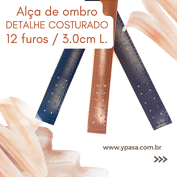 Alça de couro ombro // DETALHE COSTURA (12 FUROS / 3.0cm L.)