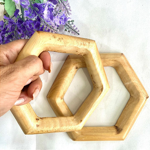 Par de Alças Para Bolsas Villato - Hexagonal / Estrela : Madeira Tauari