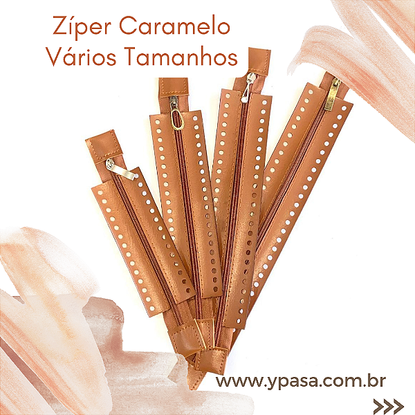 Zíper em couro -  CARAMELO