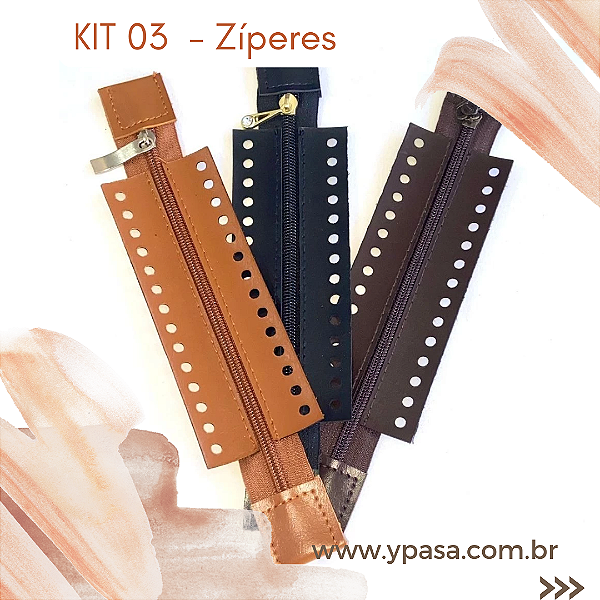KIT 03 Zíperes em couro - 30 CM