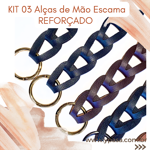 KIT 03 Alças de mão ESCAMA couro sintético REFORÇADO