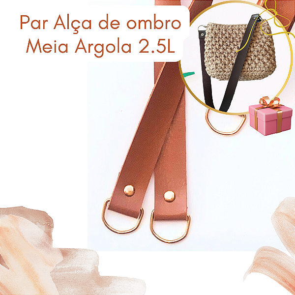 Par de alça de couro com meia argola  - 2.5 cm Largura