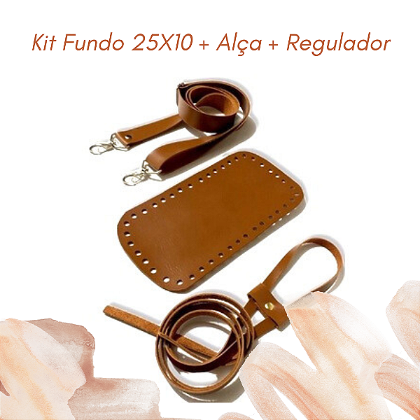 Kit em couro ecológico fundo 25X10 + estrangulador + alça com regulagem para bolsa
