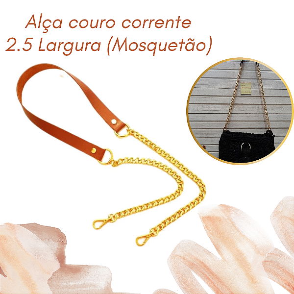 Alça couro corrente 2.5 CM Largura Mosquetao