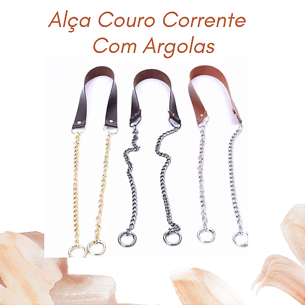 Alça Couro Corrente Com Argolas - 2.5 CM Largura