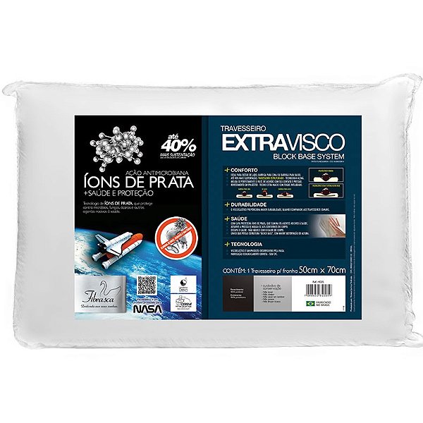 Travesseiro 50x70 Nasa Extravisco Íons de Prata Block Base System Fibrasca