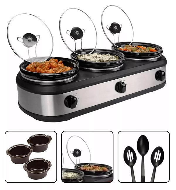 Rechaud elétrico members Ly325 triplo buffet slow cooker 3 panelas 127v