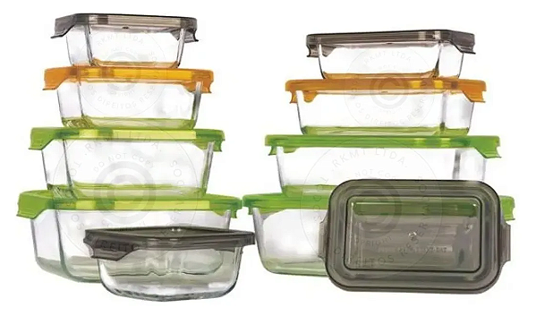 Conjunto 10 potes stockage vidro hermético vários tamanhos Members-Loreto