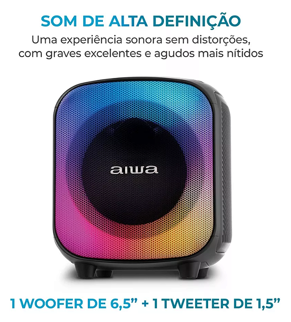 Caixa de som partybox AIWA PB-07 bluetooth 8H RGB USB TWS preto-Loreto
