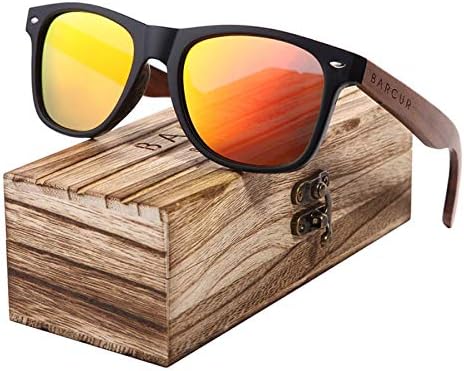 Óculos de sol polarizados Barcur para homens e mulheres com caixa de madeira