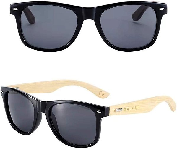 Barcur óculos de sol de madeira para homens e mulheres polarizados, proteção UV preto