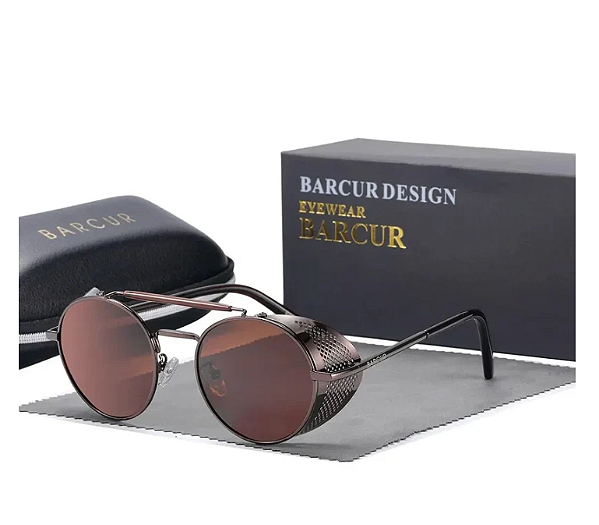 Òculos BarcurBC8375 Round Steampunk Sunglasses Retro