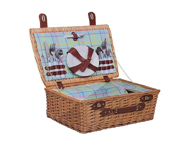 Cesta De Picnic Vintage Talheres Prato E Copos P/ 4 Pessoas -loreto