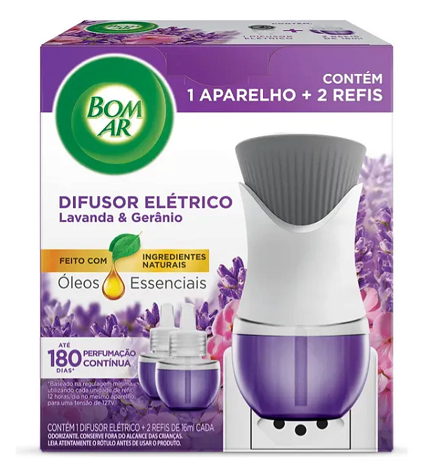 Difusor elétrico bom ar lavanda e gerânio com 2 Refis-Loreto