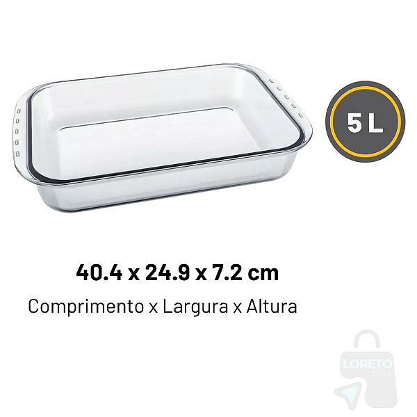 Travessa Assadeira Lasanheira Retangular Vidro Marinex 5l Cor Transparente-Loreto