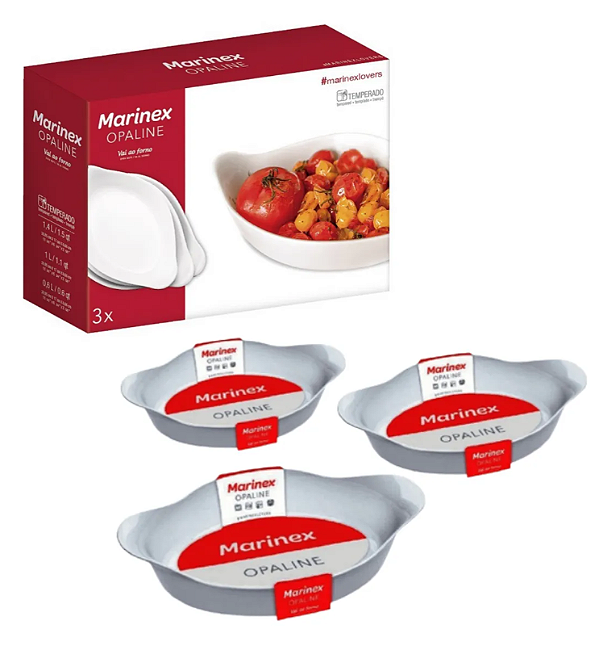 Marinex Conjunto De Assadeiras Oval Opaline 3 Peças Branco-Loreto