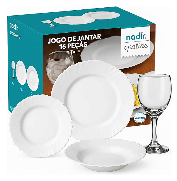 Aparelho De Jantar E Taças Duralex Opaline Pétala Branco 16 Branco Lisa-Loreto