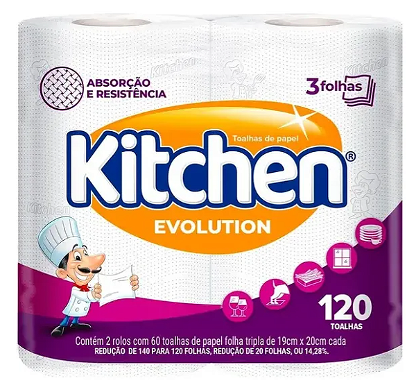 Papel Toalha Kitchen Folha Tripla Evolution 120 Folhas-Loreto