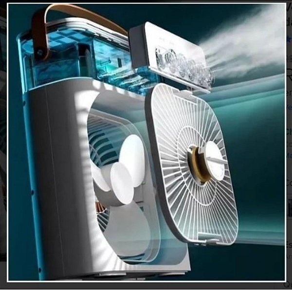 Ventilador Portátil de Mesa Mini Ar Condicionado Umidificador Climatizador Led Água e Gelo 3 Velocidades Led Verde