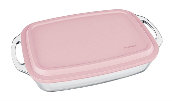 Assadeira Marinex Seletta Retangular com Alça e Tampa Rosa 3,5L - Loreto