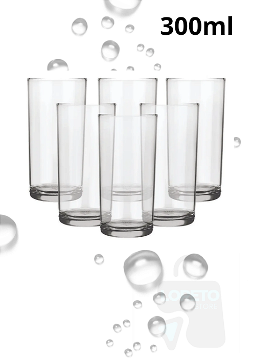 Copos Long Drink Cylinder Suco Água Multiuso 300ml kit com 06 unidades -Loreto