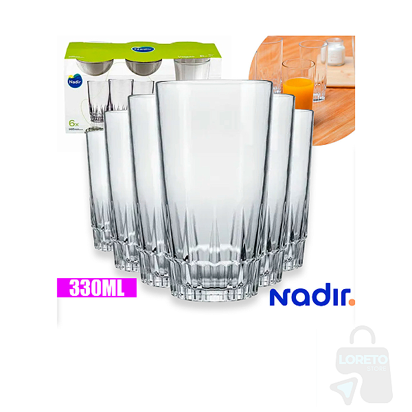 Jogo Copos Vidro Suco Agua Vegas 330ml Nadir 6 Unid Cor Transparente-Loreto