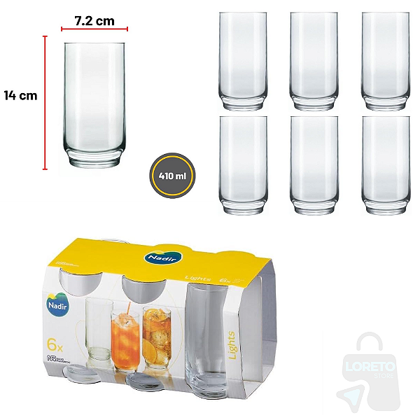 Jogo Copos Lights Long Drink 410ml 6 Peças Nadir-Loreto