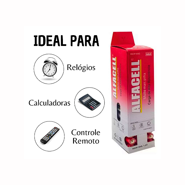 Pilhas AAA Palito caixa 60 Unidades 1,5v Alfacell Original-Loreto
