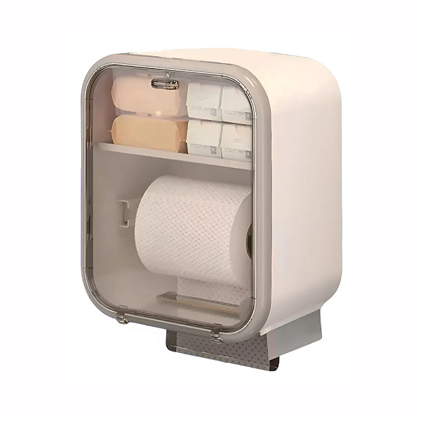 Dispenser Porta Papel Higienico Branco e Cinza Prova D'agua Parede-Loreto