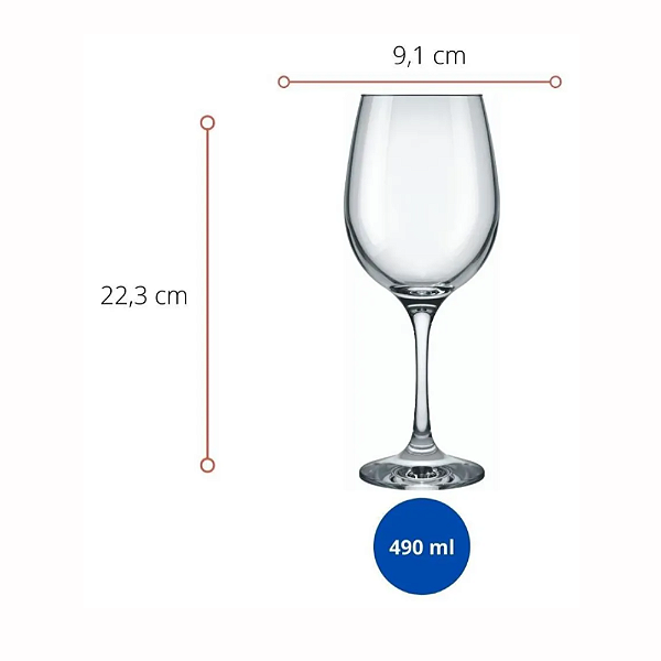 Taça Barone 490mL Vidro Incolor com 6 peças Nadir-Loreto