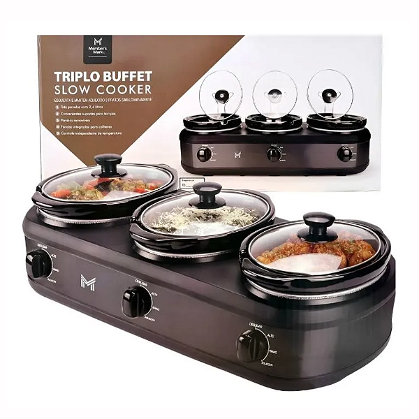 Triplo Buffet Black Glass Rechaud Elétrico Preto 110v-Loreto