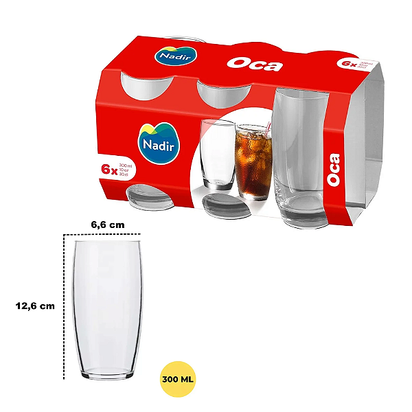 Jogo Kit Copo Vidro Oca 300ml C/6 Nadir - Agua Suco Drink Co Cor Transparente-Loreto
