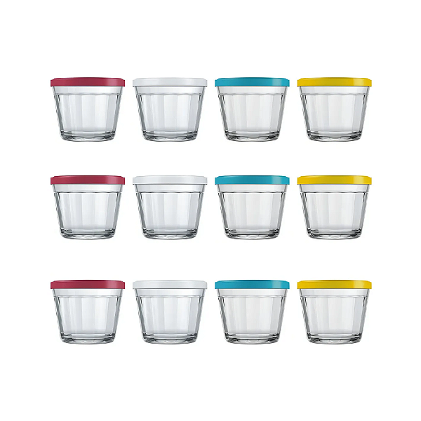 Kit 12 Tigelas De Vidro Potes Americano Congelar Tampa 150ml-Loreto