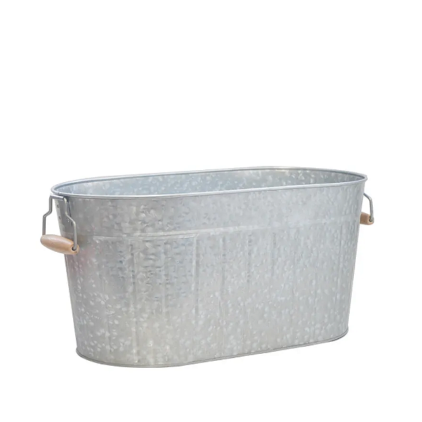 Balde De Gelo Grande Galvanizado Oval Com Alças Madeira 30 litros