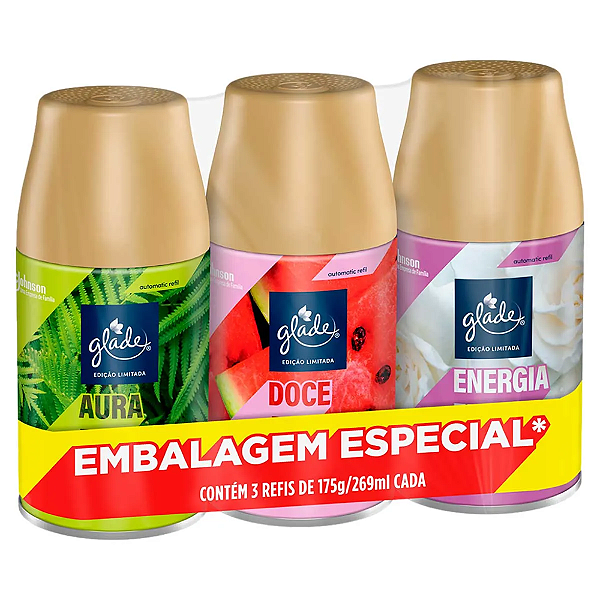 Kit Odorizador de Ambiente Aura Fresh + Doce Astral + Energia Floral Glade Automatic 269ml-loreto