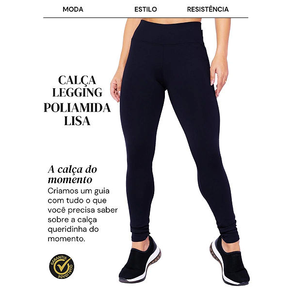 Calça Legging Feminina Poliamida Lisa Tecido Muito Grosso Cós Alto Confortável Flexfit