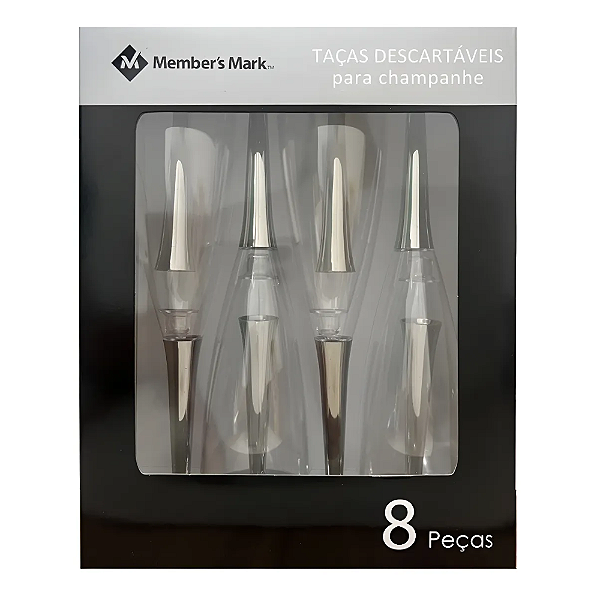 Taças Champanhe Descartável Luxo Acrílico Base Metalizada 8 unidades-Loreto