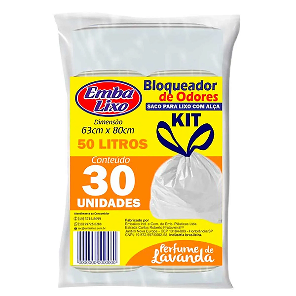 Saco Para Lixo Neutralizador De Odores Lavanda 50l Embalixo 30 Unidades-Loreto
