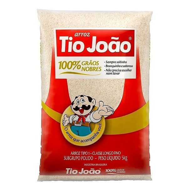 Arroz Branco Tipo 1 Pacote Com 5kg Tio João Grãos Nobres