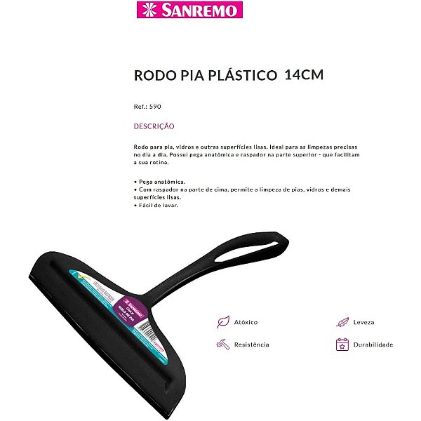 Rodo de Pia Preto Sanremo 14cm – Plástico Resistente com Borracha