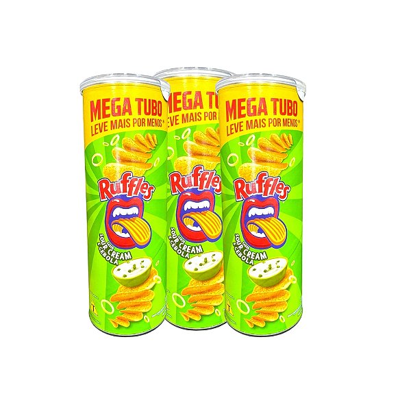 Kit 3 Mega Tubo Batata Ruffles Lata Cebola Sour Cream 134g