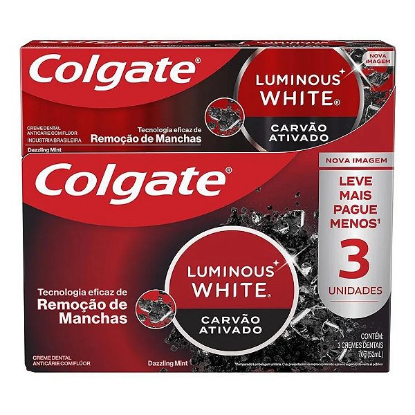 Pack Creme Dental Colgate Carvão Ativ Luminous White 3un 70g