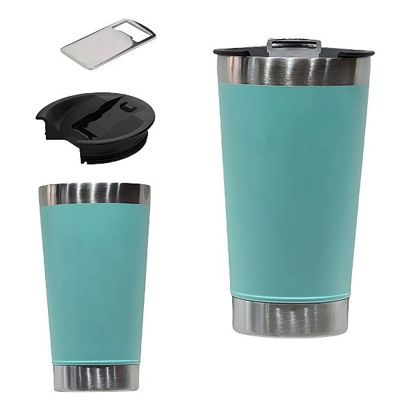 Copo Termico 473 Ml Aço Inox C/ Tampa E Abridor Para Cerveja Cor Verde-claro Liso