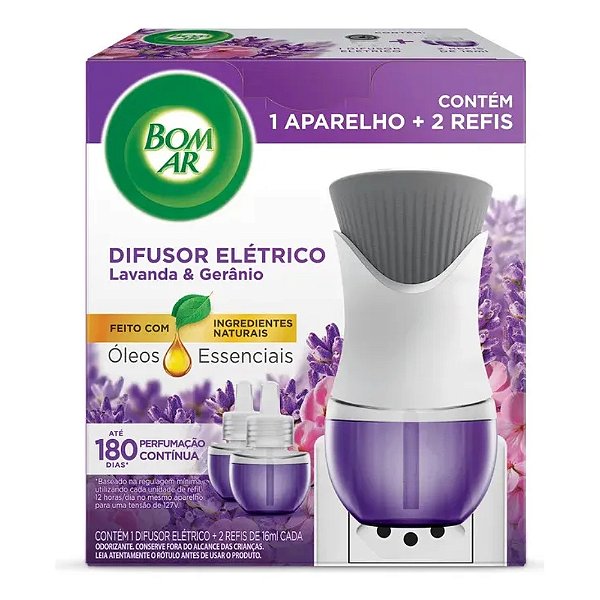 Difusor Elétrico Bom Ar Lavanda E Gerânio Com 2 Refis