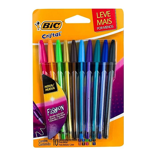 Caneta Bic Cristal Esferográfica Com 10 Cores Fashion Ponta 1.2mm
