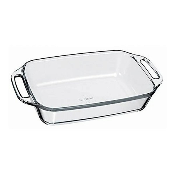 Assadeira retangular de vidro tem com alças Marinex, cor transparente de 3,5 litro