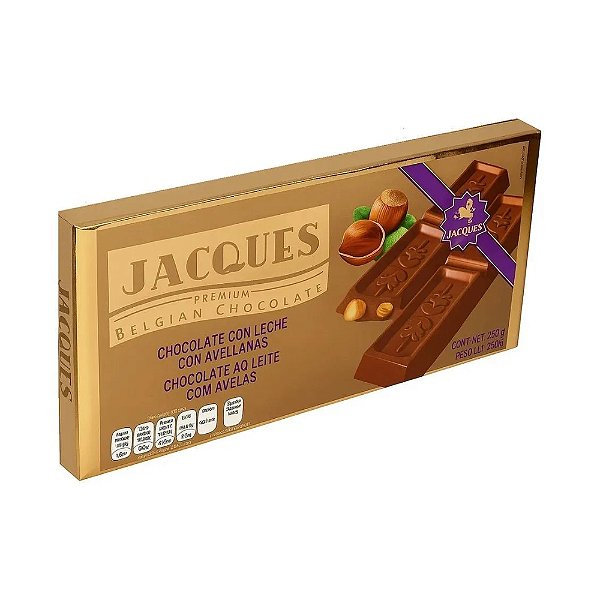 Chocolate Belga Jacques Premium Tradicional Barra 200g Ao Leite Com Avelã