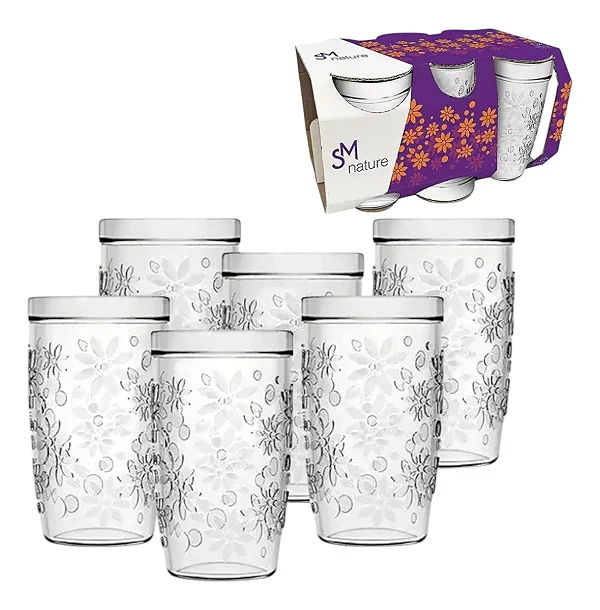 Jogo De 6 Copos Vidro Florido Nature Nadir 270ml