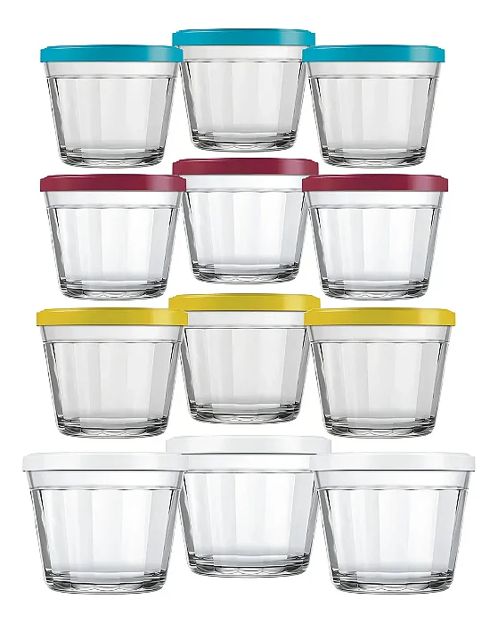 Kit 12 Tigelas De Vidro Potes Americano Congelar Tampa 150ml Transparente